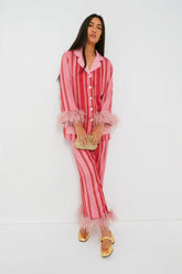 Pink Stripes Party Pajamas with Feathers